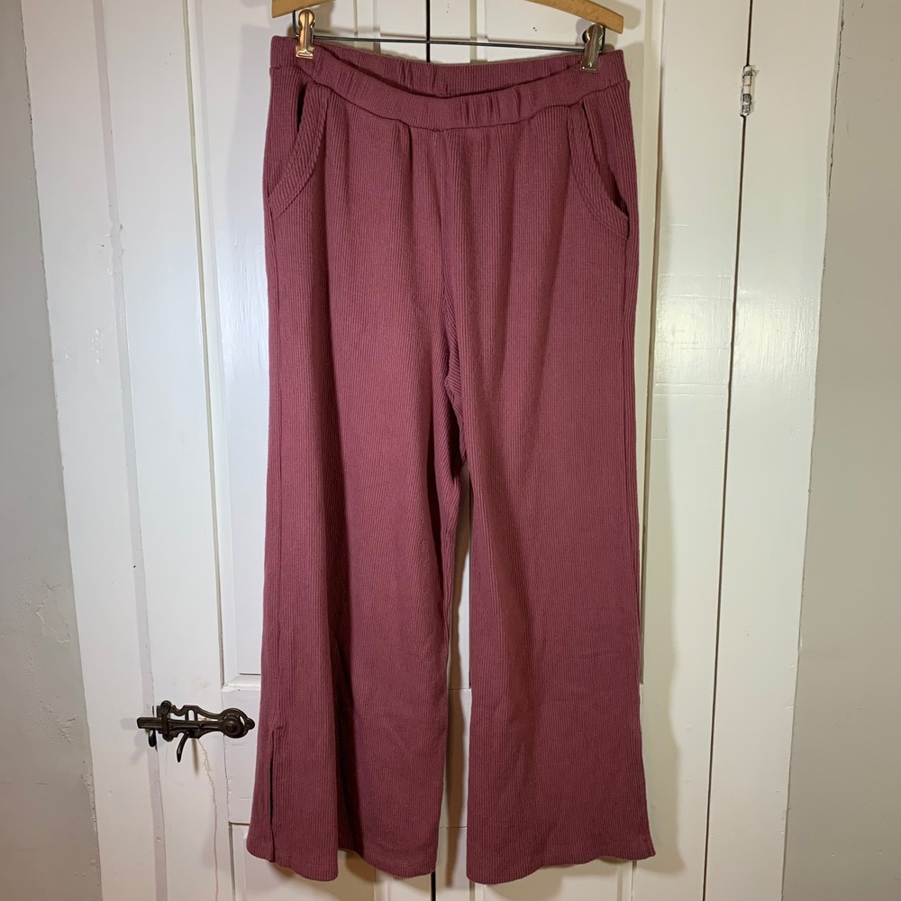 Torrid Sleep 0 Ribbed Wide Leg Lounge Pants Mauve Pink Large Soft Cozy Cabincore